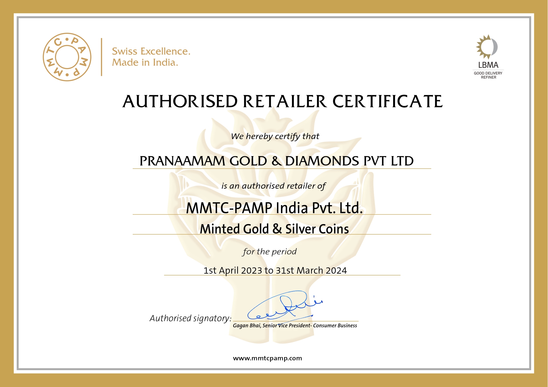 PRANAAMAM PAMP CERTIFICATE